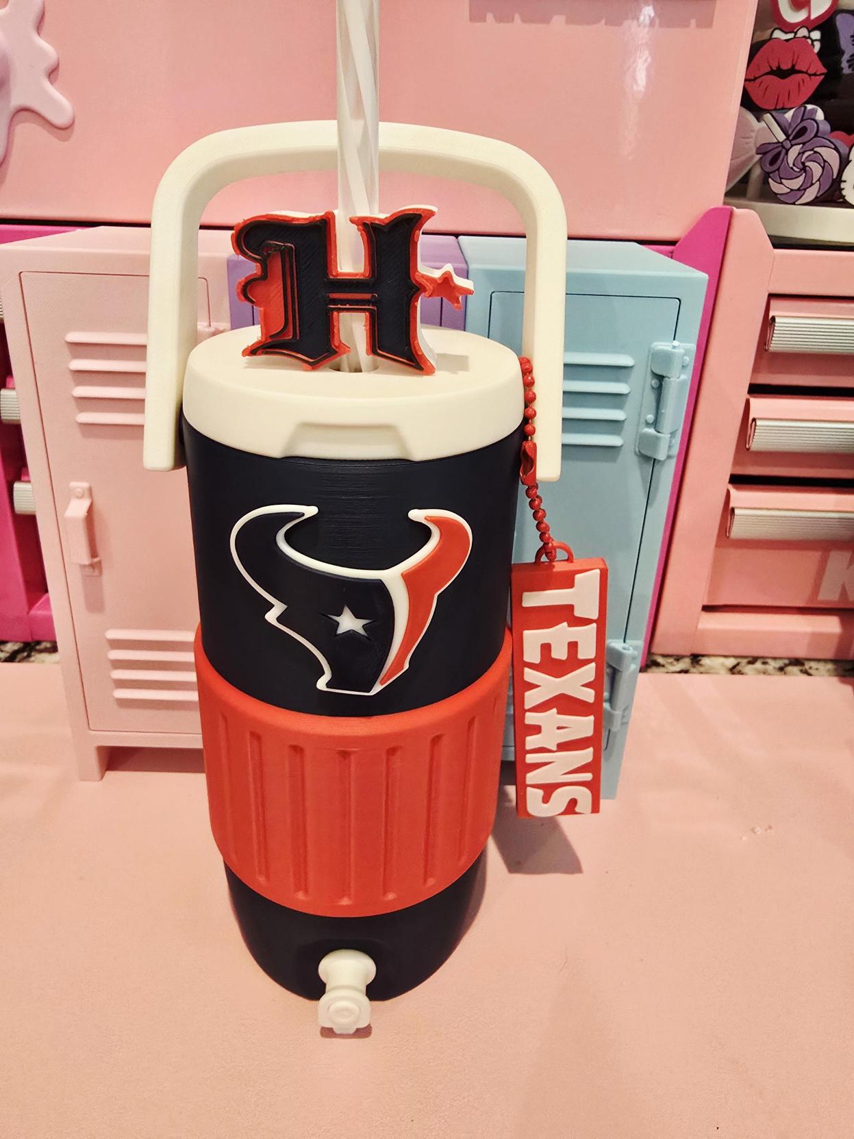 Texans Can Koozie with Straw Topper & Can Opener Keychain