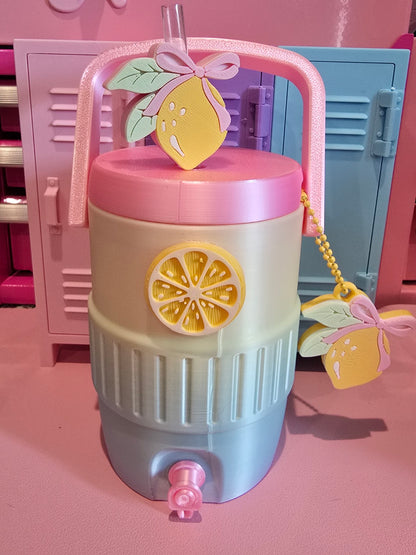 Lemon Can Koozie with Straw Topper & Tab Opener Keychain