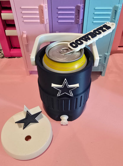 Dallas Football Can Koozie with Straw Topper & Tab Opener Keychain