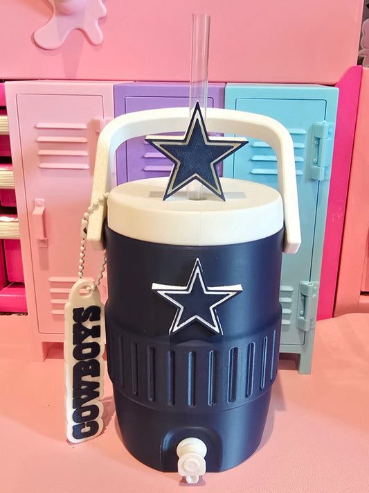 Dallas Football Can Koozie with Straw Topper & Tab Opener Keychain