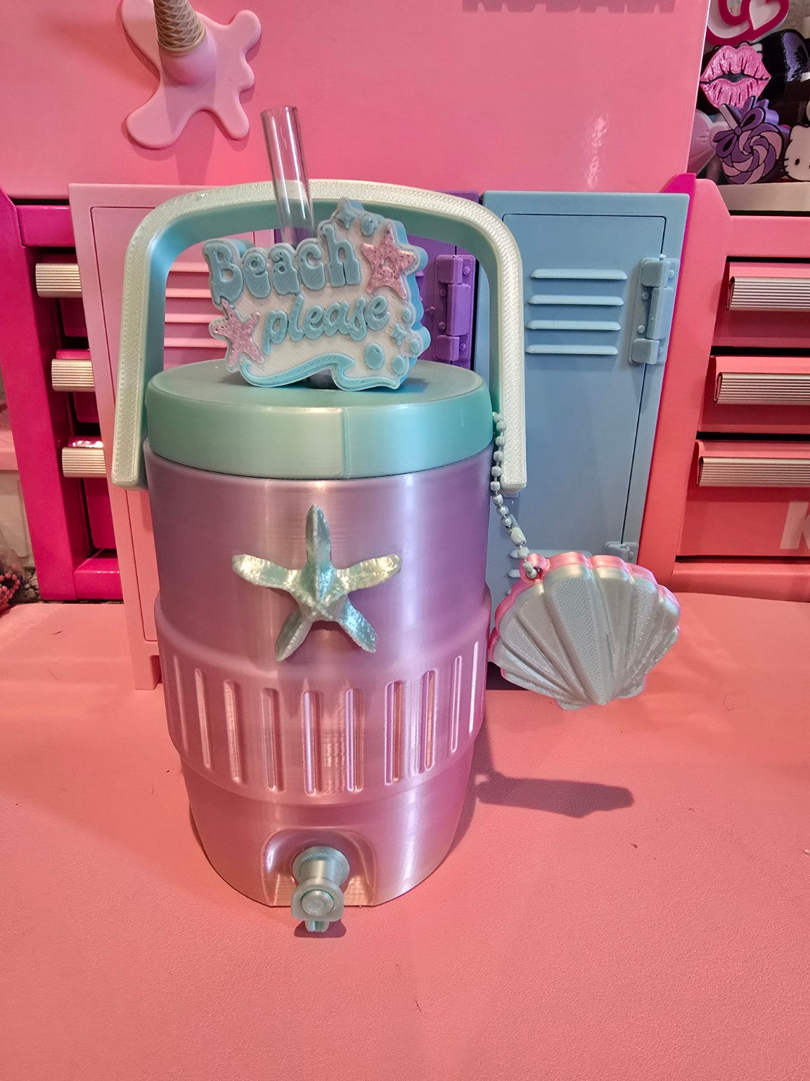 Beach Please Can Koozie with Straw Topper & Shell Tab Opener