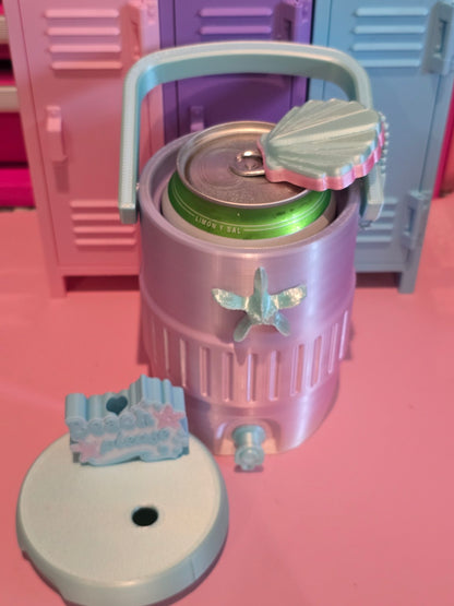 Beach Please Can Koozie with Straw Topper & Shell Tab Opener