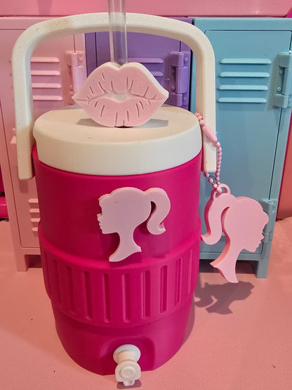 Barbie Inspired Can Koozie with Straw Topper & Tab Opener Keychain