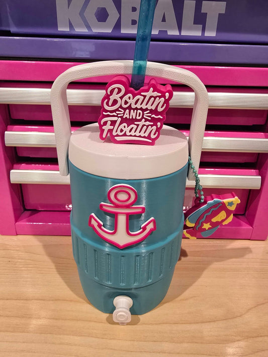 Boatin and Floatin Can Koozie with Straw Topper & Tab Opener Keychain