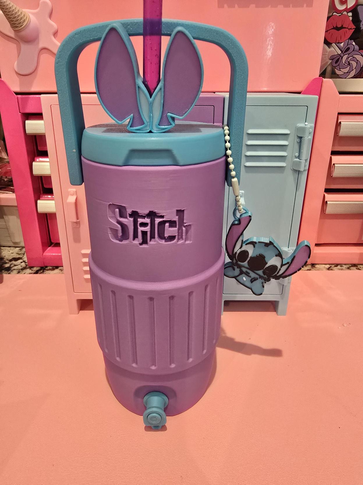 Stitch Can Koozie with Straw Topper & Can Opener Keychain