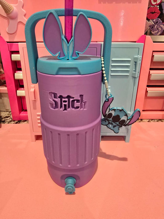 Stitch Can Koozie with Straw Topper & Can Opener Keychain