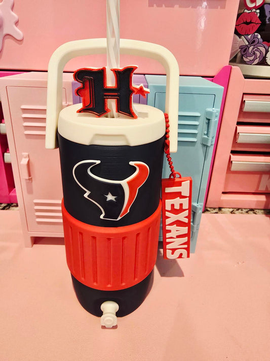Texans Can Koozie with Straw Topper & Can Opener Keychain