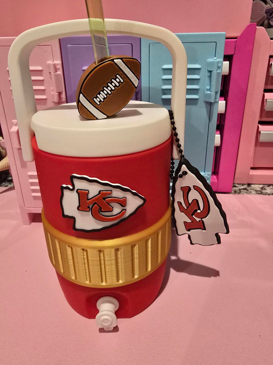 Kansas City Chiefs Can Koozie with Straw Topper & Can Opener Keychain
