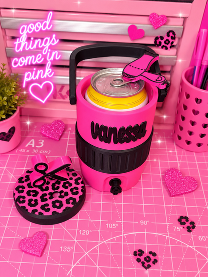 Hairstylist Theme Can Koozie with Straw Topper & Tab Opener Keychain
