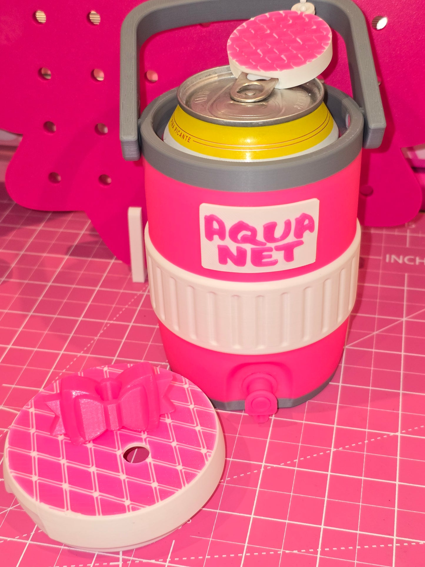 Aqua Net Can Koozie with Straw Topper & Tab Opener Keychain